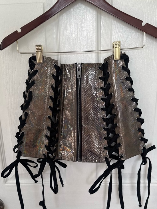 Club Exx Dresses & Skirts - Dolls Kill Snakeskin Holographic Mini Skirt Corset Grommet Lace XS Goth Club Exx